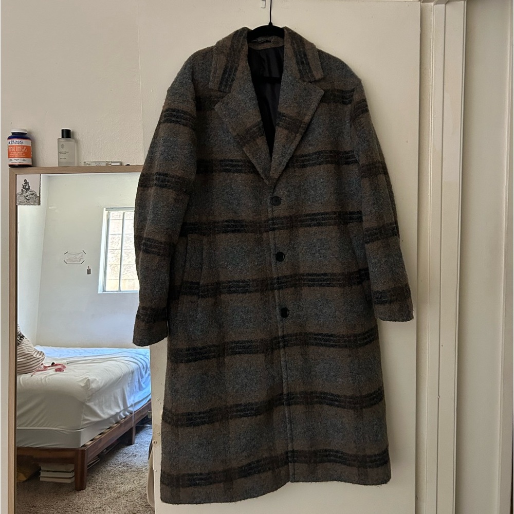 Wool Blend Plaid Coat